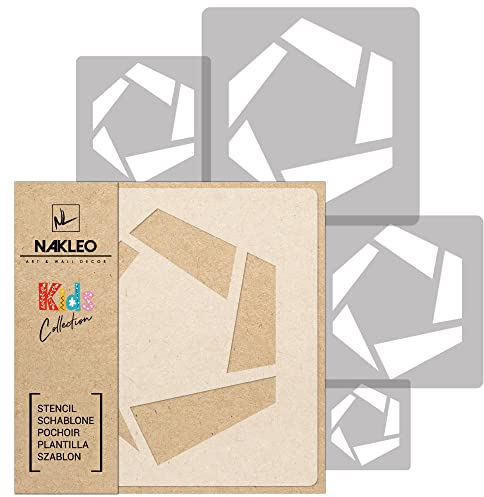 NAKLEO Schablonen Malen für Kinderzimmer, 5 Stück Set 9x9 bis 34x34cm Sechseck Geometrisch Linse, Wiederverwendbare Kunststoff Malvorlage Raumdekoration, Basteln DIY Wand Möbel Papier Stoff