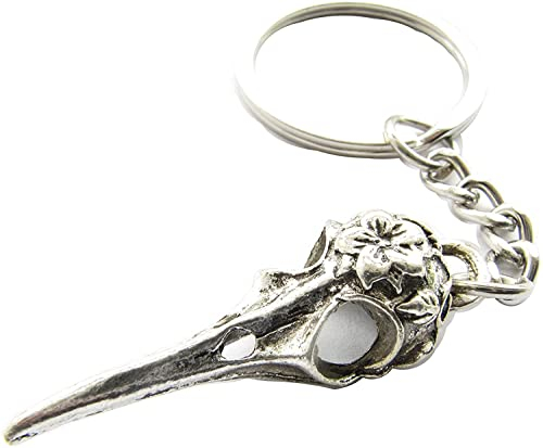 Porte-clés unisexe en forme de crâne d'oiseau/porte-clés tête de mort d'oiseau fleuri/bijoux de crâne de forêt/porte-clés Raven Nevermore, taille M, autres pierres précieuses, conforme à l'image., M