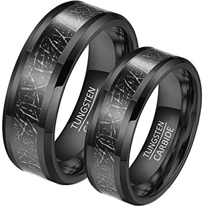 Whoiy Verlobungsringe Schwarz, Ringe Paare 2 Set Wolframcarbid 8mm Ringeinlage Metall für Liebhaber