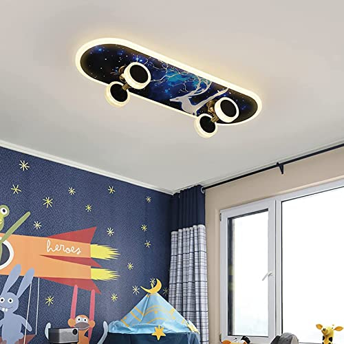 Yesbon Kinderlampe LED Deckenlampe RGB, Moderne Cartoon Skateboard 32W Deckenleuchte LED Deckenleuchte RGB, Acryl Kronleuchter Jungen Mädchen Schlafzimmer Deckenlicht Innenbeleuchtung,A