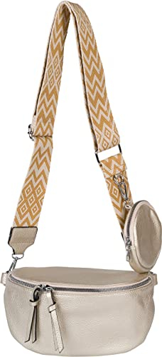 styleBREAKER Damen Halbmond Crossbody Schultertaschen Set 2-Teilig, Schultergurt mit Zick-Zack Rauten Muster 02012396, Farbe:Gold