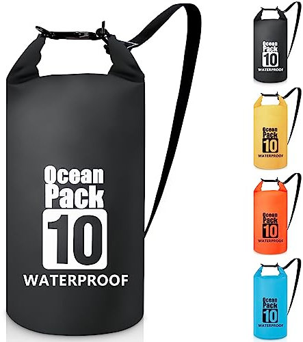 Invool Sac étanche 5 L/10 L/20 L/30 L avec bandoulière réglable pour randonnée, natation, rafting, surf, cyclisme, camping, pêche, Noir , 10 l, Extérieur, imperméable, sangle réglable