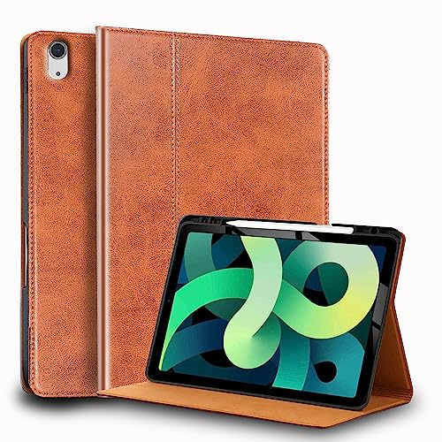 Gexmil Leder Hülle für iPad Air 11 Zoll M3 2025/ M2 2024,iPad Air 10,9 Zoll 5./4. Genration 2022/2020, Echt Leder Cover mit Stifhalter, Automatischer Schlaf/Aufwachen,Stoßfest,Braun