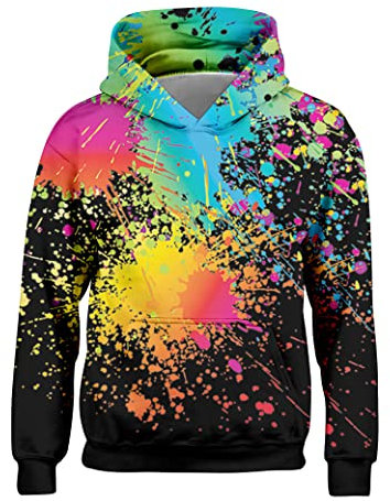Freshhoodies Kids Hoodie Boys Cool 3D Jumpers Funny Spotty Pullover Hooded Girls Graffiti Black Sweatshirt Childrens Teen Party Gifts Clothes, 8-10 Years