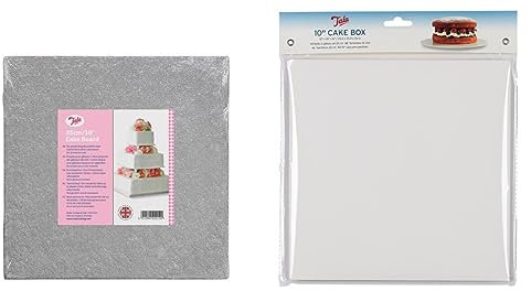 Tala Cake Box and Drum Pack, 10 Square extra thick cake drum Board with a 10 Inch Square White Cake Box, the Ideal solution for transporting freshly baked goods