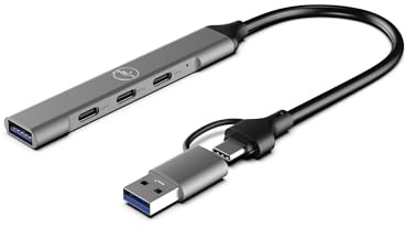 Mobility Lab – Hub 2 en 1 en USB ou USB-C – 3 Ports USB-C et 1 Port USB – Design très Fin – Transfert de données Ultra Rapide – Compatibilité macOS et Windows