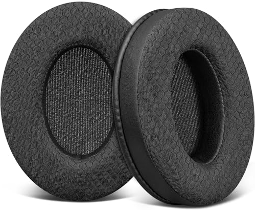 SOULWIT Almohadillas de Repuesto para Sennheiser HD202/HD202II/HD203/HD212/HD212-Pro/HD437/HD447/HD457/HD477/HD497/EH150/EH250/EH350/HD62-TV/HD65-TV, Almohadillas con Textura de Fútbol Duradero-Negro