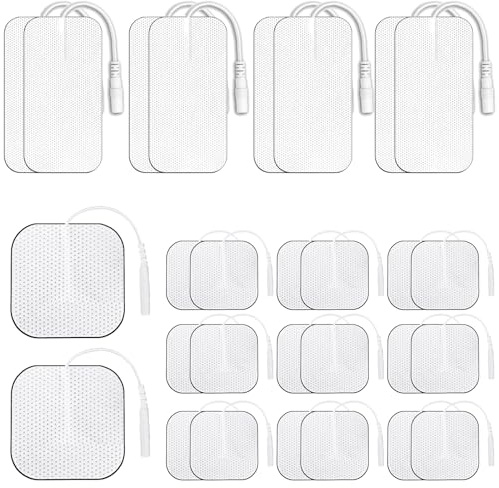 28 Pack 2.0MM Self-Adhesive Tens Electrode Pads 2 Sizes for Tens Machine | Reusable Pads with Plug 2.0MM Tens Pads Replacement for Home Use, 20Pack 5×5CM, 8Pack 5×10CM