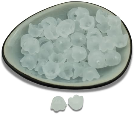 50x Acrylperlen Kelche Blume 10x6mm Matt Glänzend Klar Basteln Blüte Acrylkelche (Matt - Weiß)