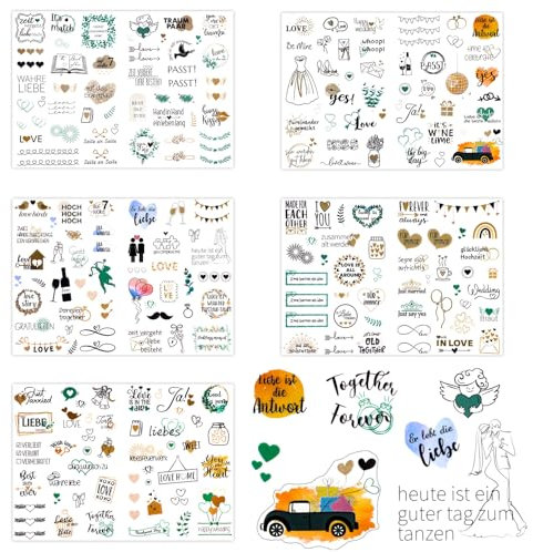 213 Motive Sticker Hochzeit Gästebuch - Love Sticker für Scrapbook oder Bullet Journal - Segenswünsche Einladung Hochzeitsplanung Aufkleber, Transparent matt