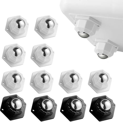 LightBeacon 12 Stück Möbelrollen Klein, Kugelrollen für Möbel, Möbelrollen Klein Drehbar, Selbstklebendes Rollenrad Weiß und Schwarz, Kugelrollen Mini Für Kleine Möbel und Aufbewahrungsboxen