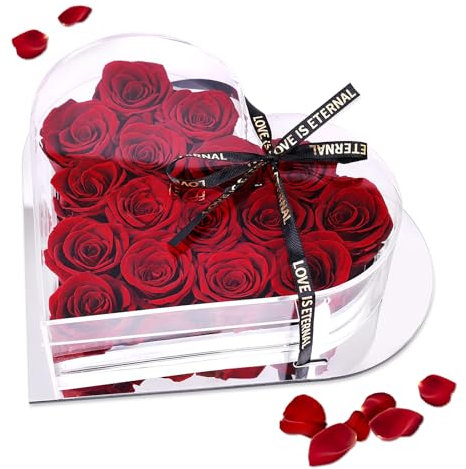 Exporee 16 Pezzi Rosa Eterna Fatta a Mano Rosa Stabilizzata Confezione Regalo Rose Mai Appassite Fiore Eterno per Amante Regalo per lei San Valentino Festa della Mamma Compleanno o Natale