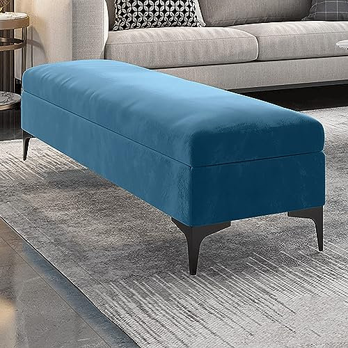 Polsterbank mit Stauraum, Samt, für Schlafzimmer, Premium-Kommode mit einfacher Montage, Hellblau, 80 cm