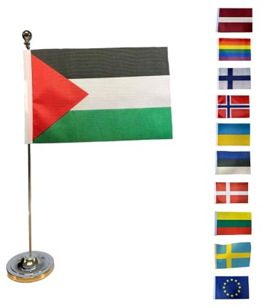 Bordsflagga med Ställ, Tygflagga 21x14 cm på Metallstång, 38 cm Stativ