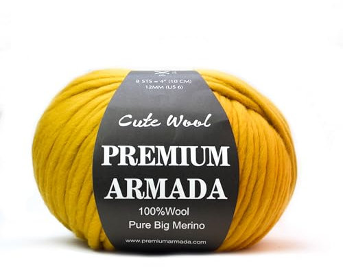 Premium Armada 100% Reine Merinowolle, 200 g, Dicke Strickwolle, Goldgelb