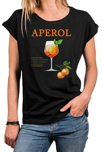 MAKAYA Damen Kurzarmshirt mit Orangenmotiv Sommer Top Alkohol Shirt Lässige Elegante Stylische Damenshirts Schwarz XXL