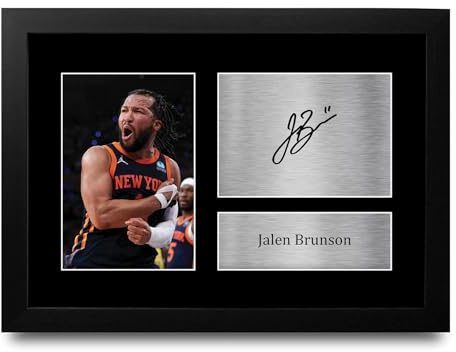 HWC Trading Jalen Brunson New York Knicks Geschenke Gedrucktes Signiertes Autogramm Foto für Fans von Basketball Memorabilien - A4 Gerahmt