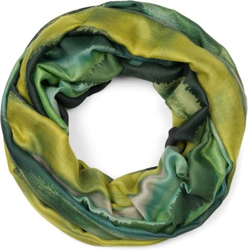 styleBREAKER Damen Loop Schal mit elegantem Aquarell-Farbverlauf, Leichter und weicher Schlauchschal, mehrfarbig 01017163, Farbe:Dunkelgrün-Grün