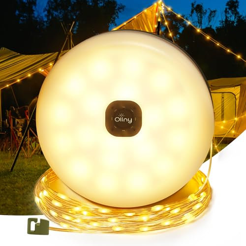Ollny Solar Camping Lichterkette Aussen, Wasserdicht Tragbare Aufrollbare Lichterkette Außen, USB Lichterkette für Camping, Wandern und Hofdeko (Mit Fernbedienung,USB-Kabe)