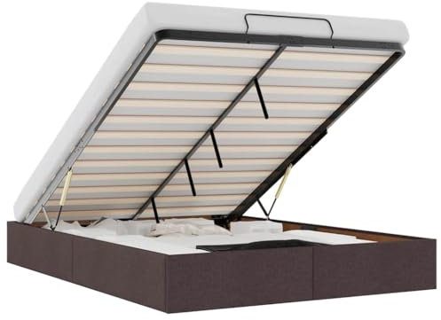 vidaXL Ottoman-Bett ohne Matratze Dunkelbraun 140x200 cm Stoff, Bettrahmen, Bettgestell mit Stauraum, Polsterbett, Bettgestell