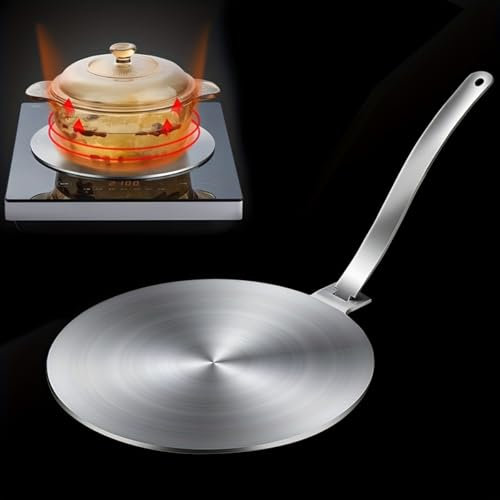 Shoxil Piastra adattatore a induzione 24 cm – Adattatore universale per induzione per cottura non magnetica, piastra in acciaio inox durevole con manico rimovibile