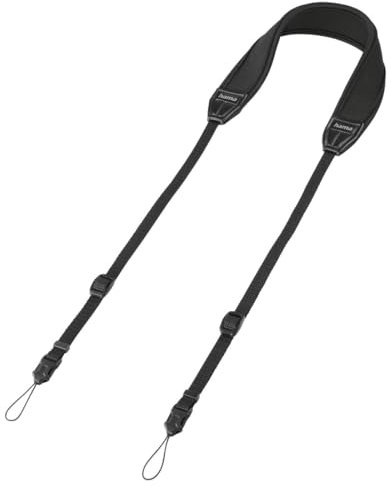 Hama Kameragurt (superelastisches Neopren, längenverstellbar, Kameragurt Schnellverschluss, für alle Kameramodelle, speziell für Modelle mit Ösen geeignet) schwarz