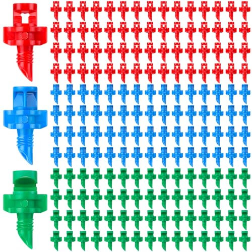 180 emisores de riego por goteo de 90/180/360 grados, aspersor de riego de 3 cabezales de color, micropulverizador de refracción aplicable para sistema de riego de agua de césped
