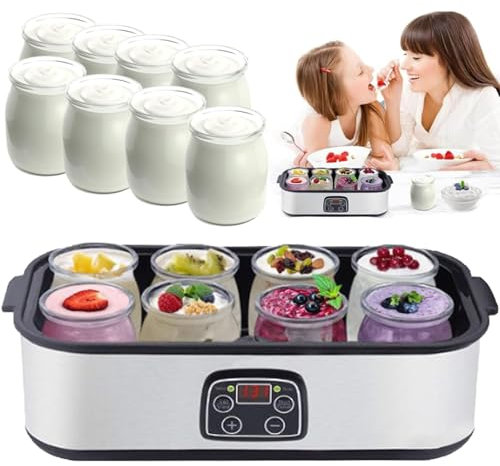 RIUGHJID Yaourtière électrique 1400 ML, Affichage LED et minuterie avec récipients en Verre de 180 ML
