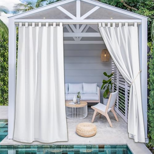 LINGKY Tenda da Esterno Impermeabile da Sole per Balcone Tende Termiche con Passanti Adesivi per Gazebo Curtains Oscurante per Porta 2 Pezzi L 132 x A 213 cm, Bianca
