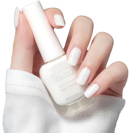 White Nail Polish, Milky White Nail Varnish, French Manicure Breathable Quick Dry Long Lasting, Non Toxic No UV Needed, Nude Nail Polish for Women DIY Nail Art