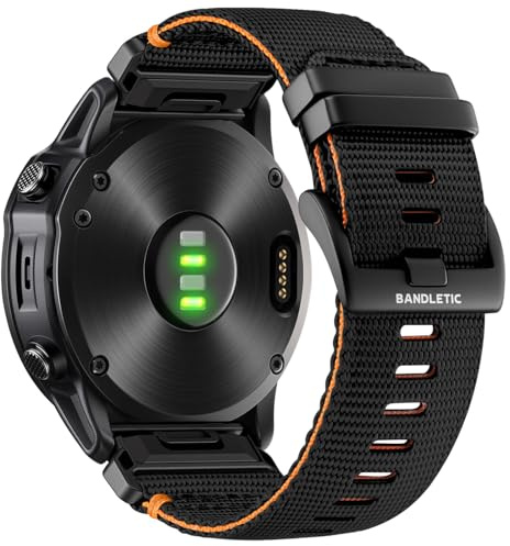 Bandletic Kompatibel mit Garmin Fenix 8 51mm/7X/6X/5X Armband - 26mm Quick Fit Rugged Nylon Armbänder für 7X Pro/6X Pro/5X Plus/3/3 HR/Instinct 2X Solar 3 50mm /Enduro/Quatix/Tactix