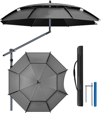 Générique Parasol de Plage Portable Inclinable 200/220/240 cm, UV 50+ Anti-Vent Parasol de Pêche, Léger Aluminium Parasol de Sport avec Sac de Transport et Ancre(Gray,240cm/8ft)