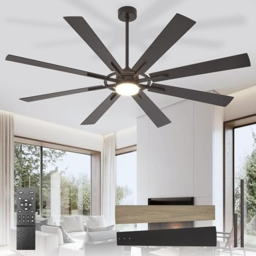 Depuley Ventiladores de techo grandes con luz: Ventilador de techo moderno de 72 pulgadas y 8 aspas para exteriores con mando a distancia - Luz regulable para ventilador grande negro
