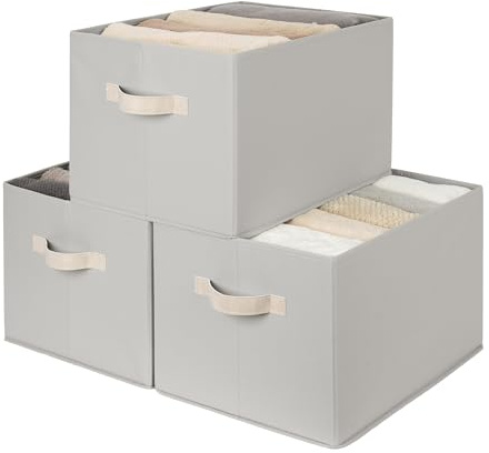 StorageWorks extra große Aufbewahrungsbox Stoff, faltbare Boxen Aufbewahrung für Regale, Schränke, Spielzeug, Aufbewahrungsbox Kleiderschrank, Stoffbehälter mit Griffen, Hellgrau, 3 Stück