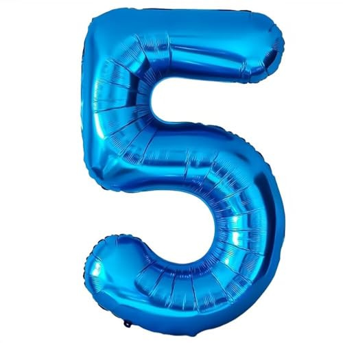 Ballon Chiffre 5 Bleu, Foil Numero 5 Ballon 101cm - Gonflable Ballons Numéro 5 Ansniversaire Fête Decoration - Supporte helium