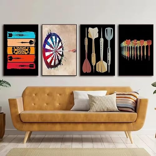 JIANGSHANDAIYOUCAIREN Dart Schießen Poster Leinwandbild Wandkunst Bild für Wohnzimmer Schlafzimmer Heimdekoration Geschenke Kein Rahmen-40x50cmX4
