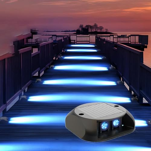 Quntis Solar Bodenleuchten Außen 4 Set Blau IP65 Wasserdicht | Treppenbeleuchtung LED Solar Deck Lights 3 Tonnen Belastbar 2 Montagearten Solarlampe Gartenleuchten Wegleuchte