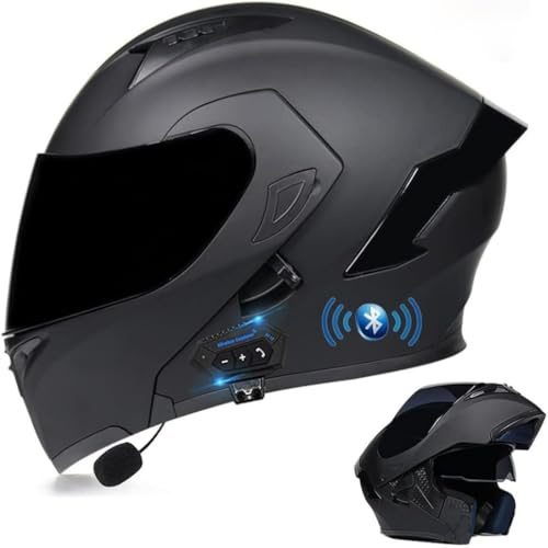 Casque Modulable Moto Bluetooth Intégral Casque, avec Haut-Parleur IntéGré Double Visière, ECE Homologué pour Scooter, pour Homme Femme(C1,L(59~60cm))