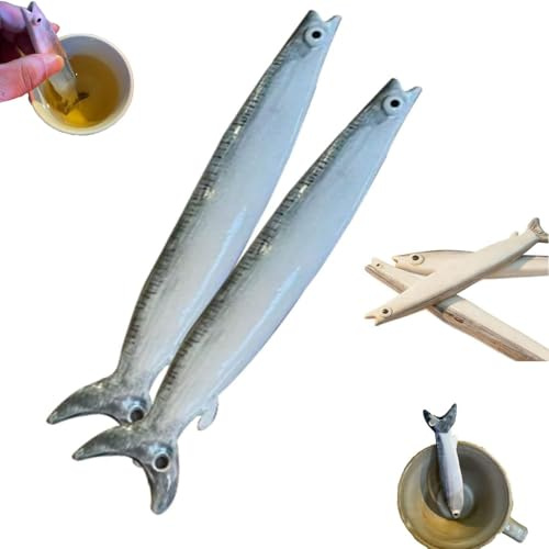 Ceramic Fish Straw, Reusable Eco-Friendly Funny Fish Shaped Drinking Straw, Ugly Fishs Handmade Ceramic Drinking Straws for Tea Coffee Juice & Cocktails, Durable and Easy to Clean (2pcs)