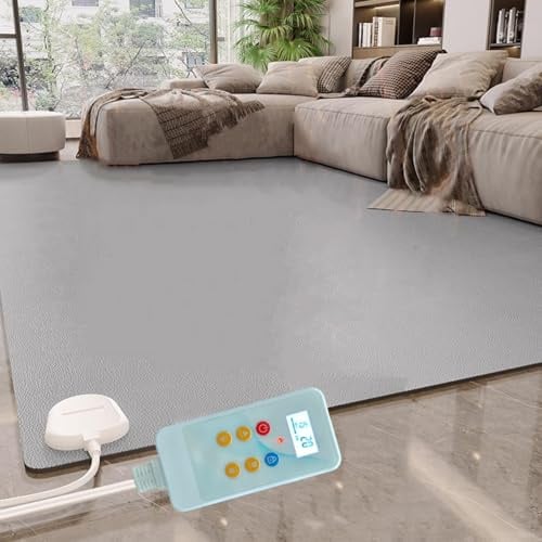 Elektrisch beheizbare Fußmatte für unter den Schreibtisch, Fußheizung, Heizmatte für Teppiche, einstellbares Thermostat, wasserdicht, energiesparende Teppichunterlage für Büro und Zuhause (Grau) (50