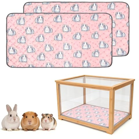 Lot de 2 Tapis Pipi Cochon d'Inde 60x120cm Rose – Tapis Cage Absorbant Lavable et Imperméable pour Lapin et Petits Animaux