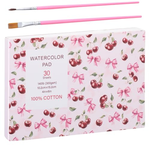 Watercolour Paper Pad 4x6 Inch, 30 Sheets 300Gsm Cold Press with Brush | 140 Lb Paper, Good Water Absorption, Tear-Off Glued Binding, For Painting, Drawing And Mixed Media