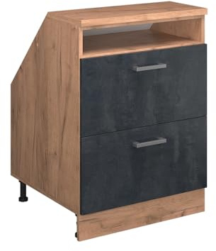 Vicco Küchenschrank für Dachschrägen R-Line, Schwarz Beton, 60 cm mit 2 Schubladen, Schrankkorpus 60 cm Tiefe, zur freien Kombination innerhalb modularer Küchensysteme