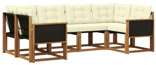 vidaXL Outdoor-Sofagarnitur mit Kissen 6 pcs Natur und Creme, Sofaset für den Garten, Moderne Kollektion, wetterfest, Bequeme Akazienholz-Sitze, entspannendes Arrangement