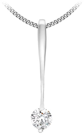 CARISSIMA Women's 9ct White Gold Spoon Cubic Zirconia Pendant on Adjustable Curb Chain Necklace of 41cm/16-46cm/18