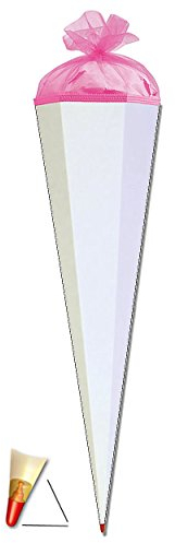 Schultüte - Rohling - Weiß/Pink - 70 cm - mit Holzspitze/Filzabschluß - Zuckertüte Roth - zum Basteln, Bemalen und Bekleben Bastelschultüte