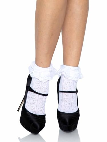 Leg Avenue womens Lace Ruffle Anklet Socks White One Size