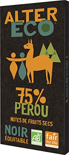 ALTER ECO - Tablette Chocolat Noir 75 % - Bio & Équitable - Chocolat Pérou - Goût Fruité & Équilibré - 100 g - lot de 2 (total de 200 g)