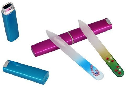 WayGo 2 Colors Professional Crystal Glass Nail Files + Hard Case