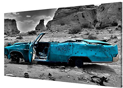 Magnettafel Türkiser Cadillac Memoboard Design Quer Metall Magnet Pinnwand Motiv Wand Stahl Küche Büro, Größe HxB: 37cm x 78cm